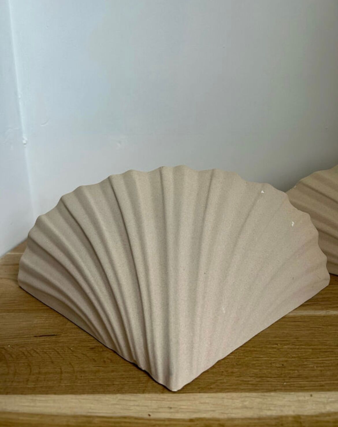 Pair of vintage beige shell wall lamp, France 1970
