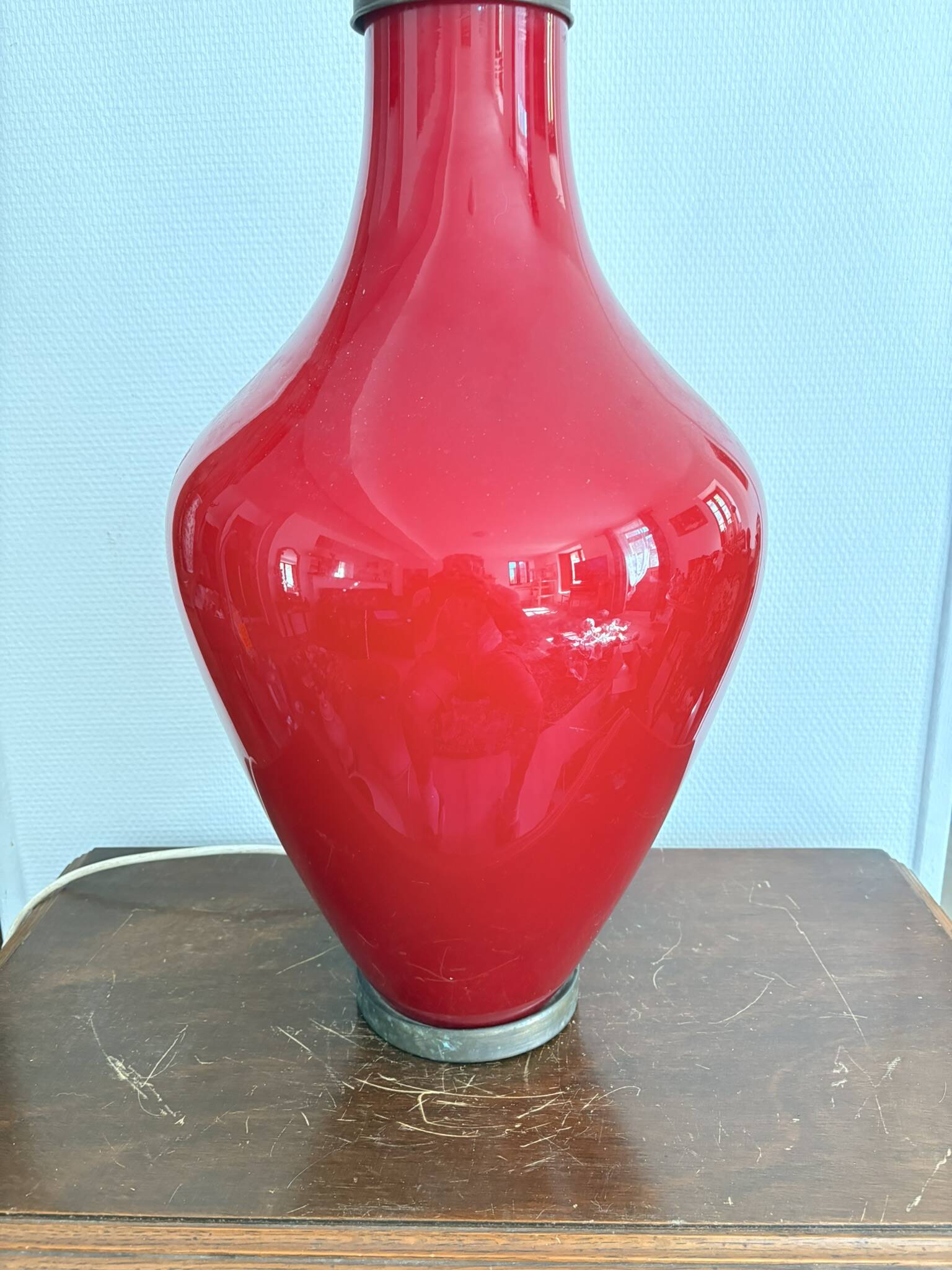 Large Bottle Lamp Opaline Glass Red Mid Century Vintage 80cm