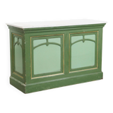 Buffet/comptoir/table d'appoint ancien unique, de couleur verte, datant de la fin du XIXe/début du XXe siècle, avec un plateau en marbre.