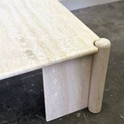 Vintage eye-shaped travertine marble coffee table, 1980s France