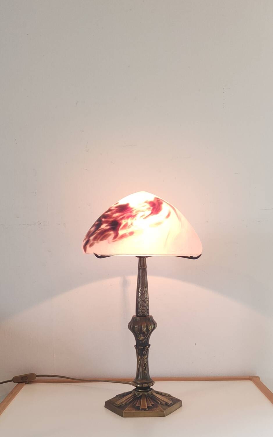 Art nouveau lamp signed Paris Stars 1950 and glass paste