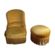 Fauteuil crapaud et pouf velours jaune