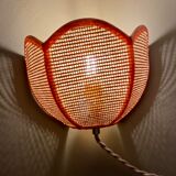 Vintage lampshade wall light in pink natural material
