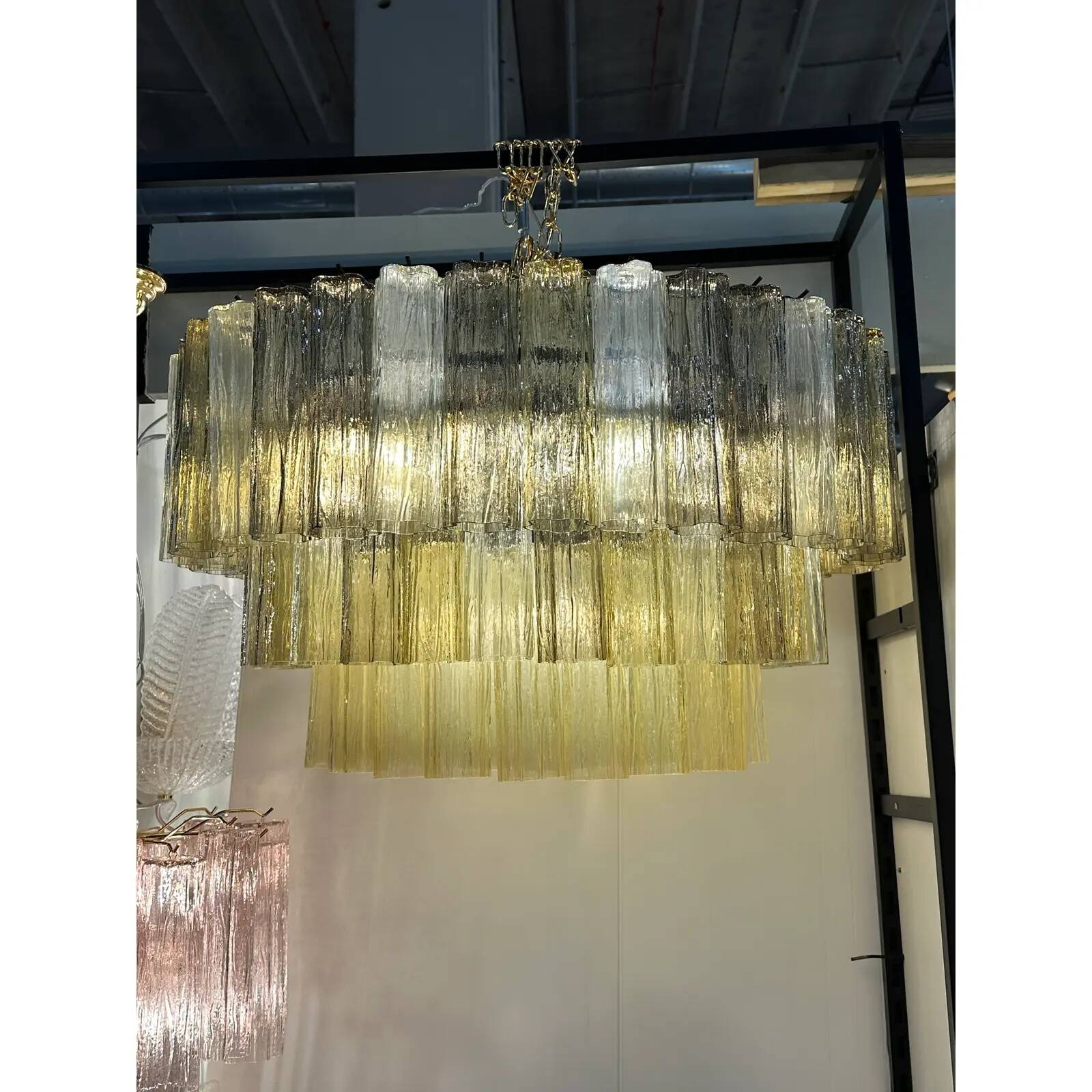 Italian Mid-Century Modern “Tronchi” Murano Glass Chandelier in Amber
