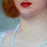 Art-Deco portrait, elegant woman with green eyes