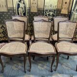 Suite of 6 Louis XV style chairs in walnut and canning