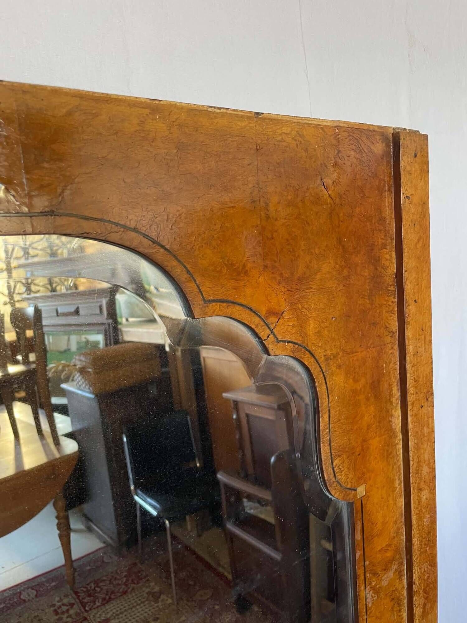 Large antique mirror in wood burl and mother-of-pearl – Art Deco style
