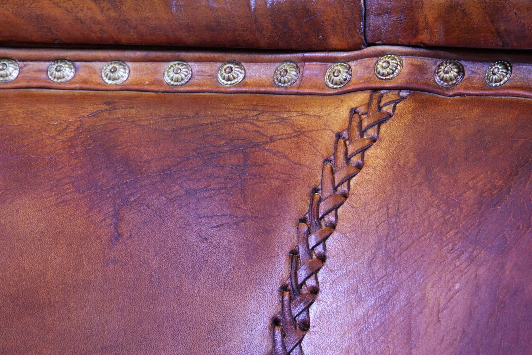 Set of vintage club chairs in leather, 1920s