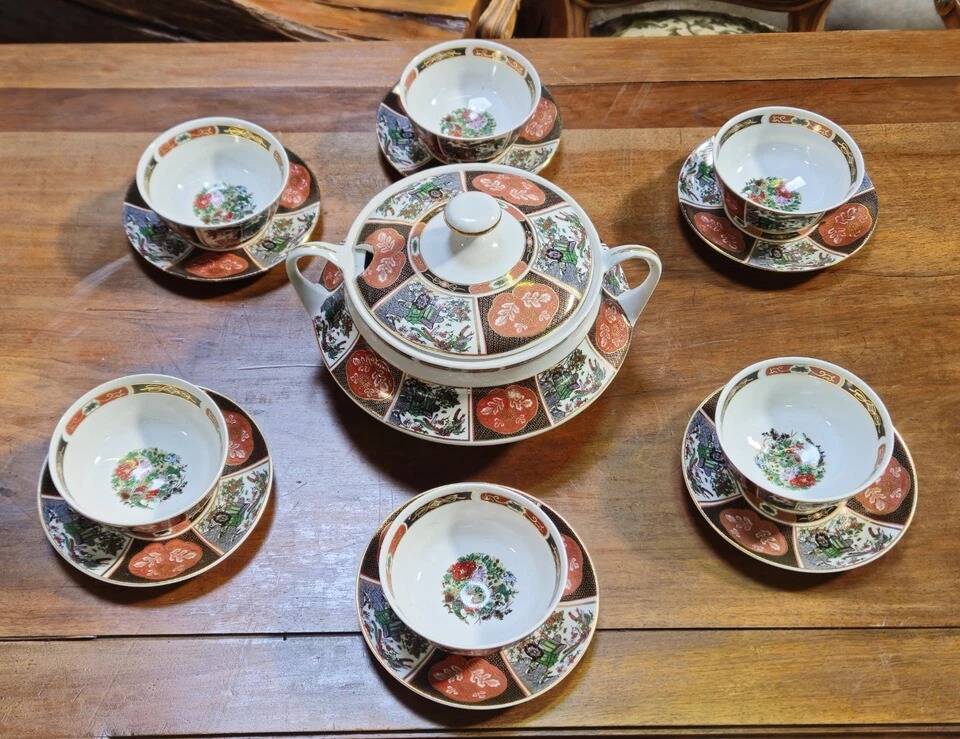 Cocema tea service fès morocco, imari decoration, 13 pieces – 1960s