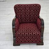 1960s, Danish armchair, cherry-red furniture velour, oak wood.