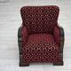 Fauteuil danois des années 1960, revêtement en velours rouge cerise, bois de chêne.
