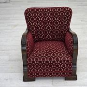 1960s, Danish armchair, cherry-red furniture velour, oak wood.