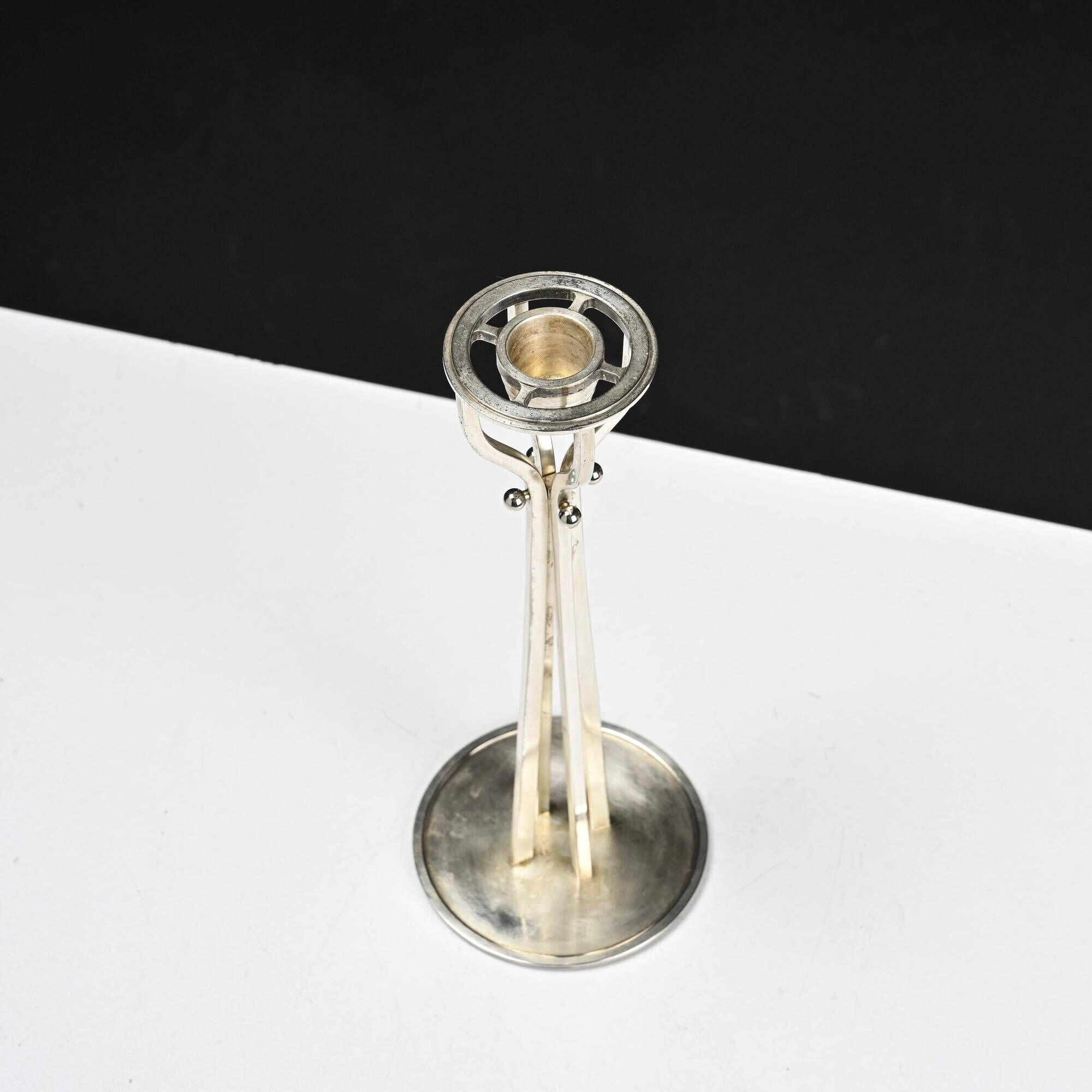 Pair of silver-plated brass candlesticks by Paolo Portoghesi
