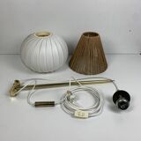 Midcentury extendable brass wall mount with cocoon and sisal shade Lars Schioler, 1960s