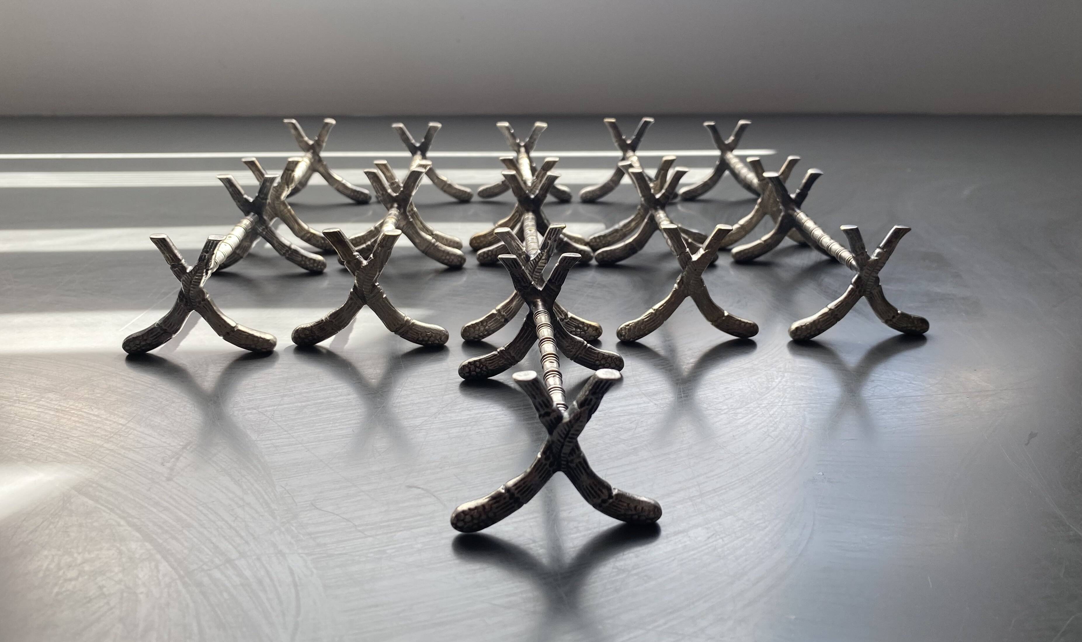 11 silver-plated metal knife rests, Art Nouveau, Morlot