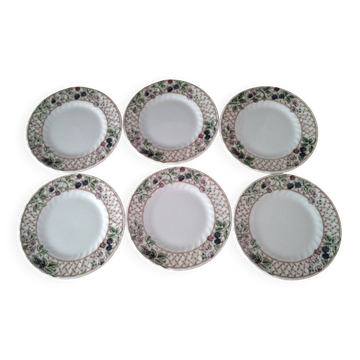 6 Assiettes à dessert en Porcelaine Churchill  Modèle "Blackberry Treillis"