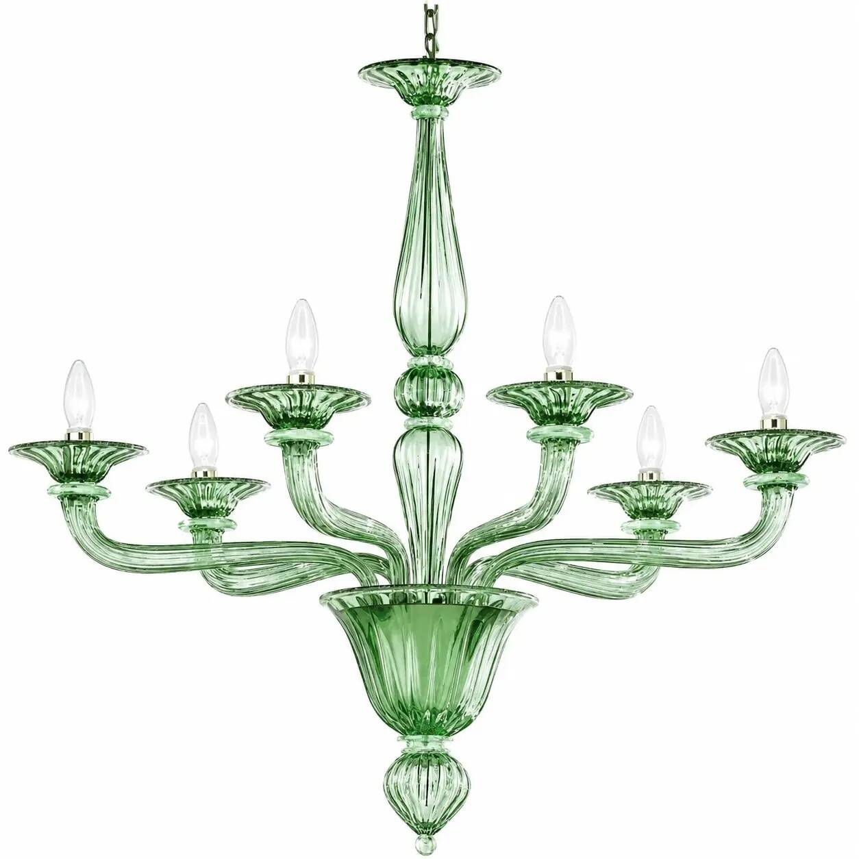 Sculptural Linear “Rigadin” Green Murano Glass Chandelier