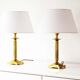 Vintage pair of Brass Column Table Lamps - 1970's Hollywood Regency Lamps