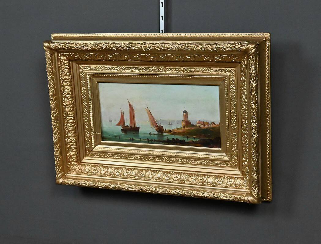 Tableau "Sailboats on the Mediterranean", oil on panel, French school of the 19th century.