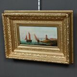Tableau "Sailboats on the Mediterranean", oil on panel, French school of the 19th century.