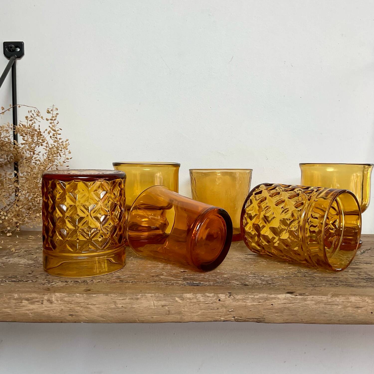 6 verres vintage ambre dépareillés