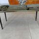 Japanese patterned coffee table, tapered legs and brass, vintage.