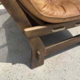 Brutalist sofa in elm and rope stitching circa 1960