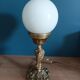 Bedside lamp globe glass opaline base bronze gilded patinated