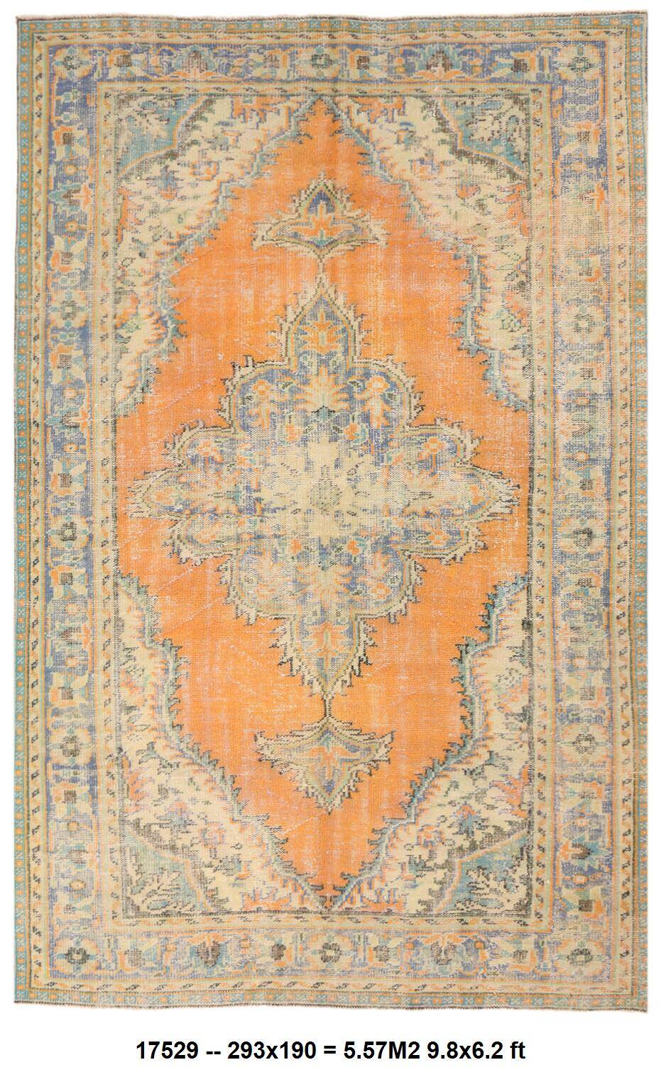 Medallion orange wool rug, beige orange vintage turkish rug 6x10 ft