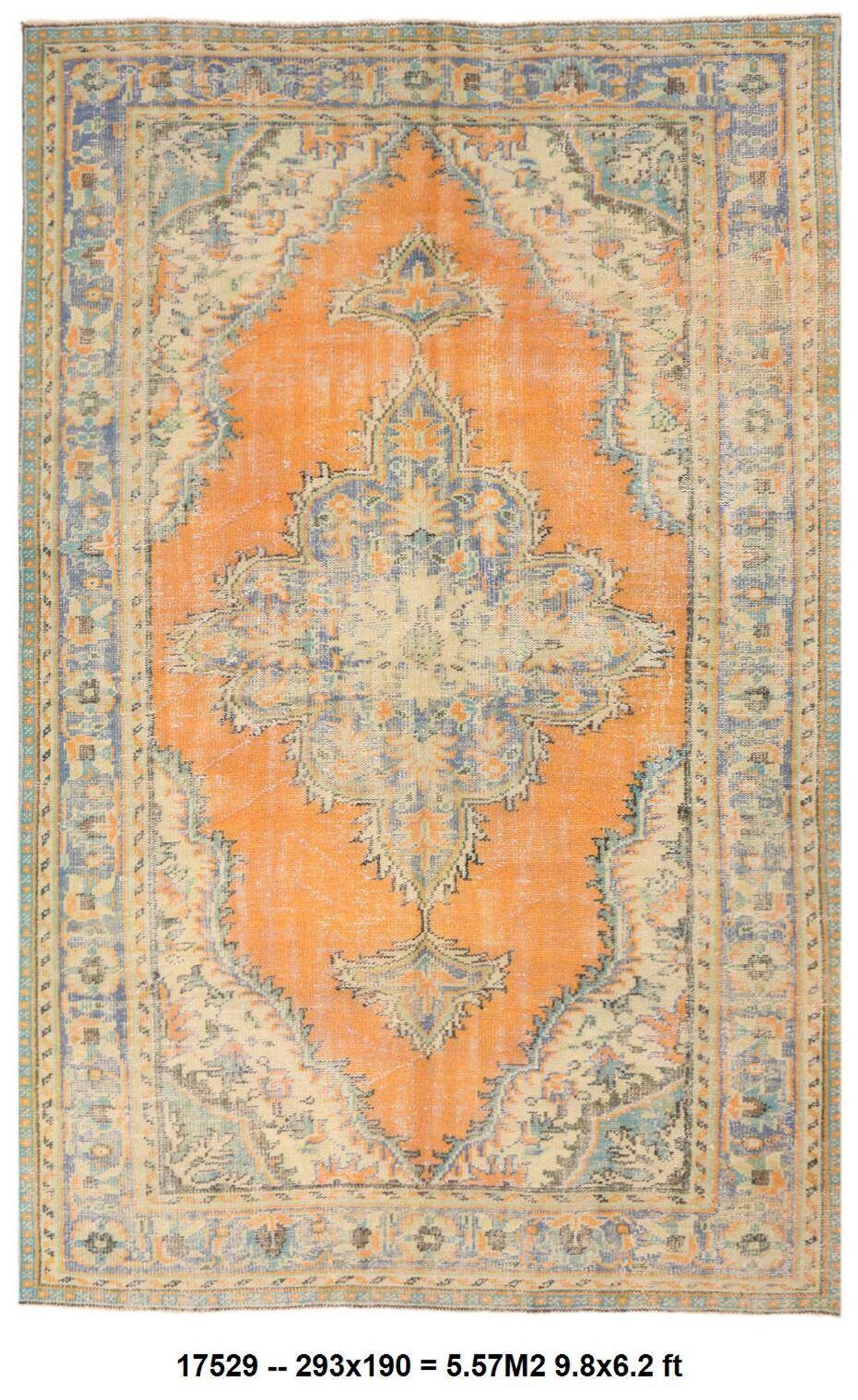 Medallion orange wool rug, beige orange vintage turkish rug 6x10 ft