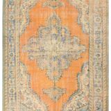 Medallion orange wool rug, beige orange vintage turkish rug 6x10 ft