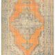 Medallion orange wool rug, beige orange vintage turkish rug 6x10 ft