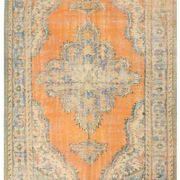 Medallion orange wool rug, beige orange vintage turkish rug 6x10 ft