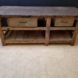 Ancien établi vintage de menuisier en bois, déco industrielle