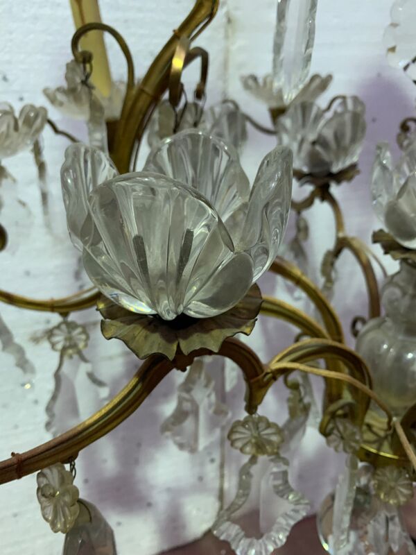 Lustre cage a seize lumières pampilles et coupelles de cristal xix siècle