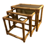 Tables gigognes vintage en rotin et bambou