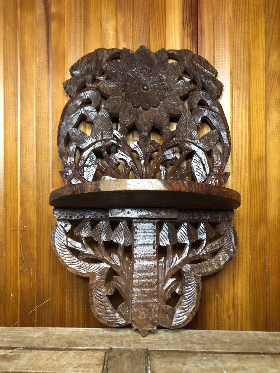 Carved wood shelf vintage birds & flowers decor