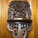 Carved wood shelf vintage birds & flowers decor