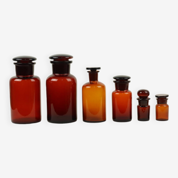 Genuine Old Apothecary Jars Medical Bottles Set Brown Amber Glass