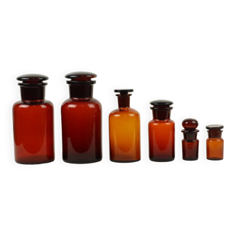 Genuine Old Apothecary Jars Medical Bottles Set Brown Amber Glass