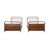 Pair of twin beds in wrought iron and wood, Art Nouveau, 1910