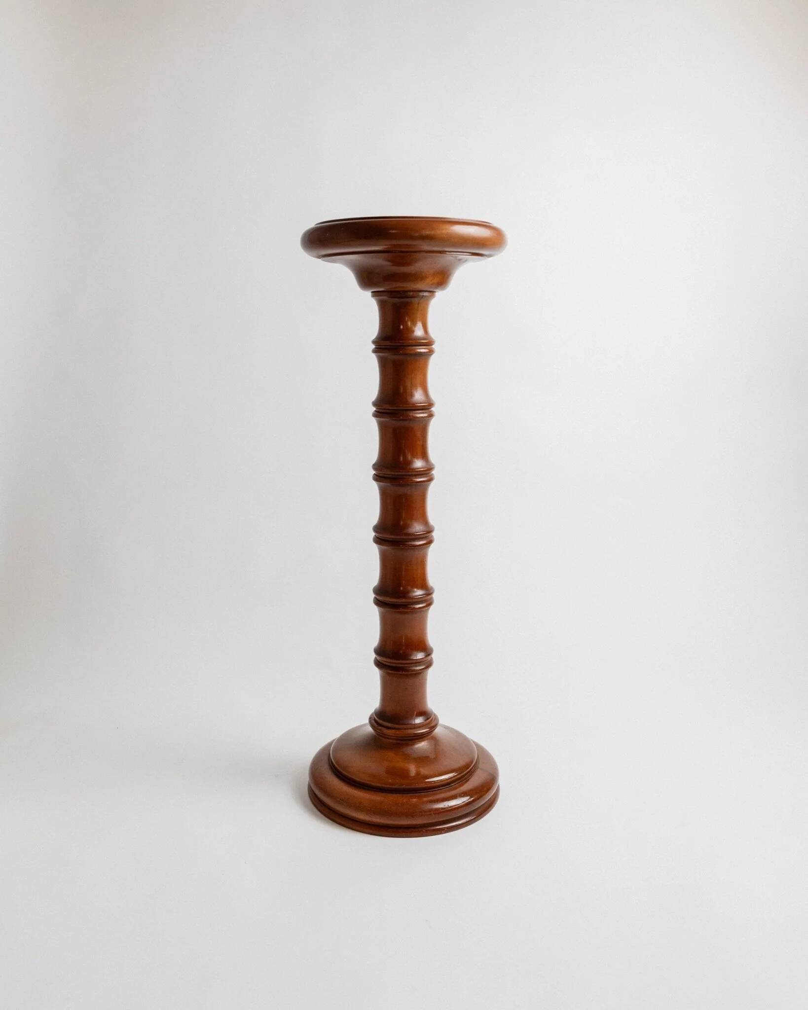 XXL vintage solid wood flower pedestal, Italian handcrafted column table, 1960s, marron finish