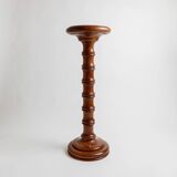 XXL vintage solid wood flower pedestal, Italian handcrafted column table, 1960s, marron finish