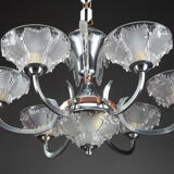 Art Deco chandelier in nickel-plated metal and copper