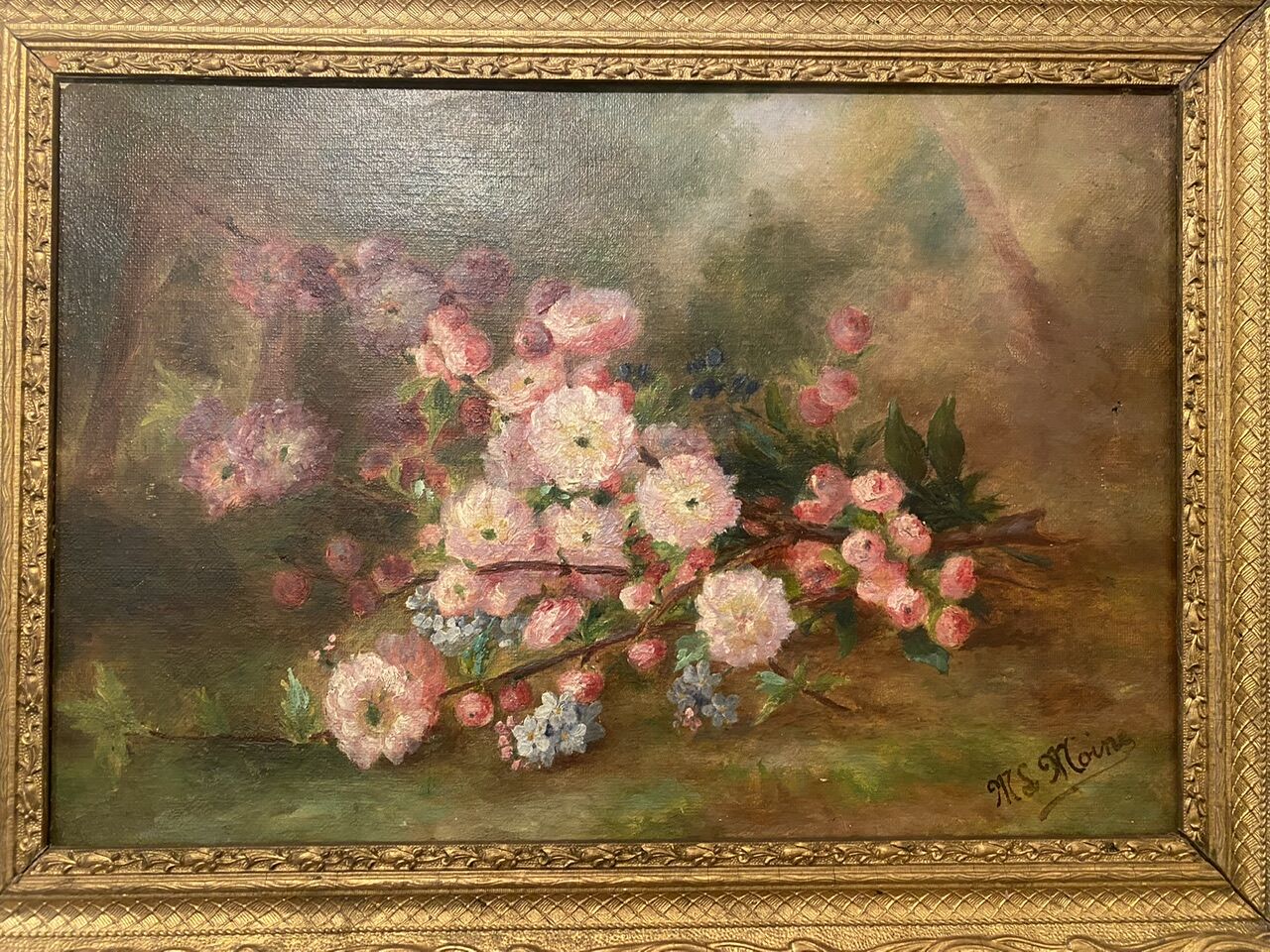 Old painting, still life, signed Monk, late nineteenth century early twentieth century