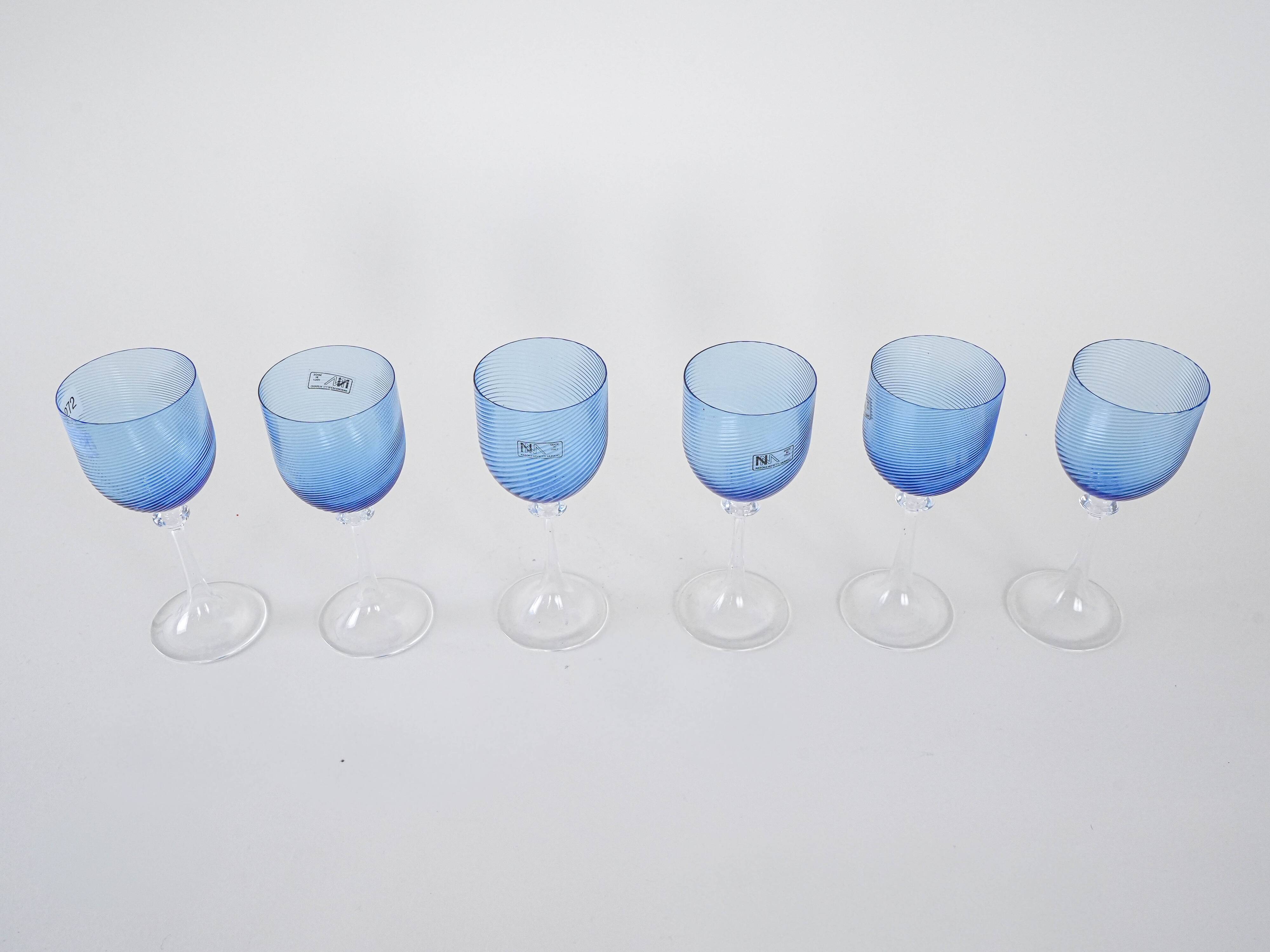 Set of blue glasses, Murano glass, Italian design, 1970s, made in Italy