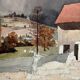 Painting Set of 3 watercolors Village and countryside early 20th century