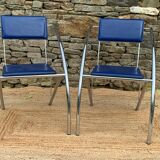 Set of 6 blue chairs with design curves