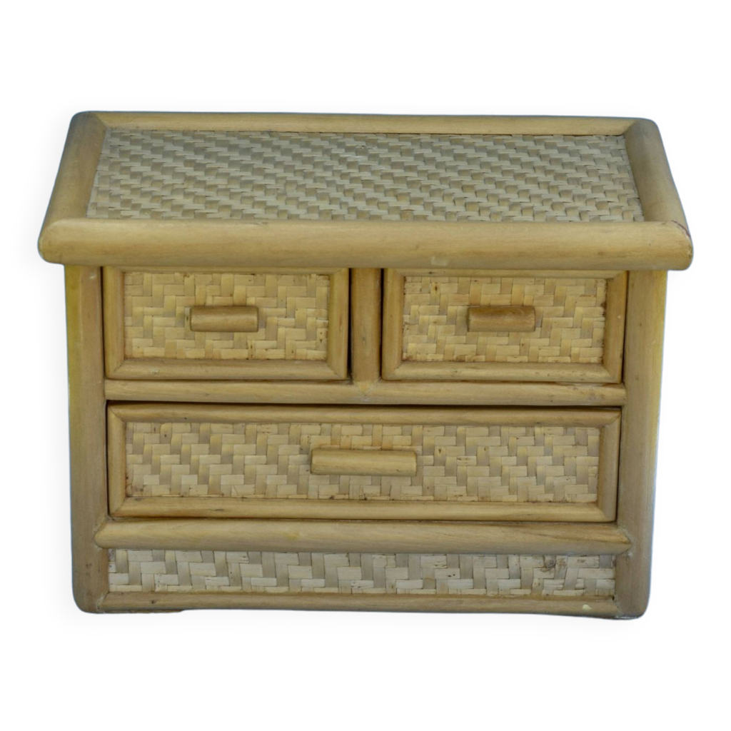 Organisateur Bureau En Bambou - 2 Tiroirs - Design Minimaliste - Pour Rangement Maquillage, Fournitures, Bureau, Salon - 33x19x16 Cm