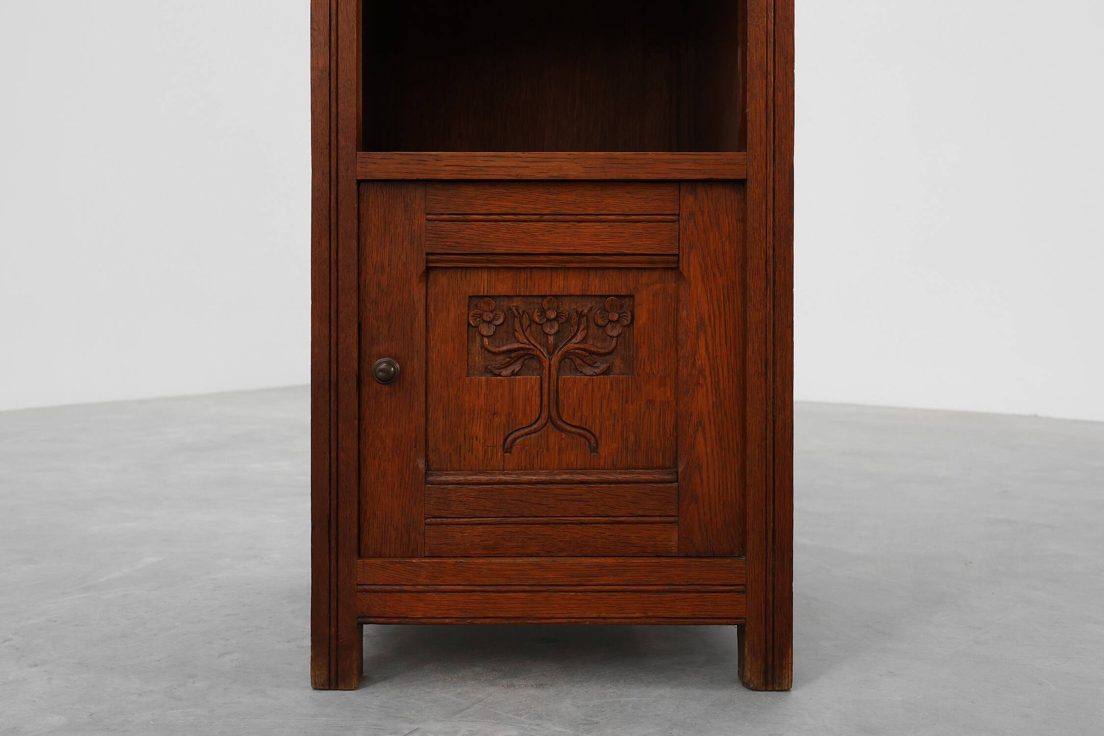 French Art Deco Wood & Grey Marble Top Nightstand, 1920s